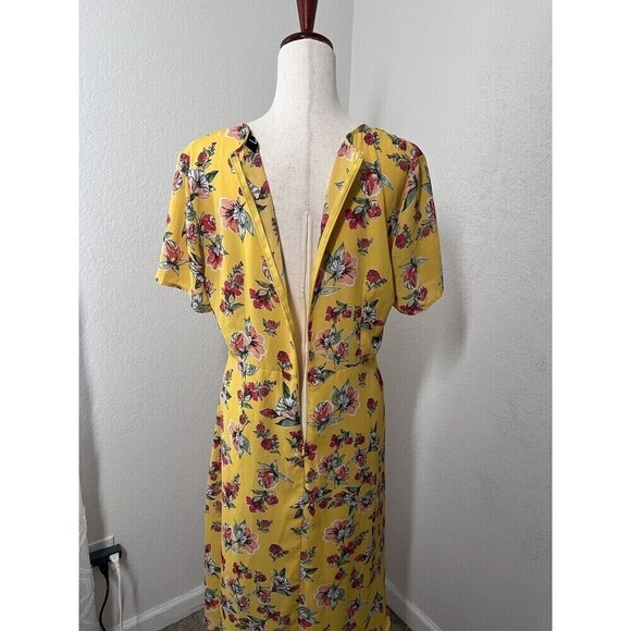 Lulus Button Front Midi Dress Women Large Short Sleeve Yellow Floral - Picture 6 of 10